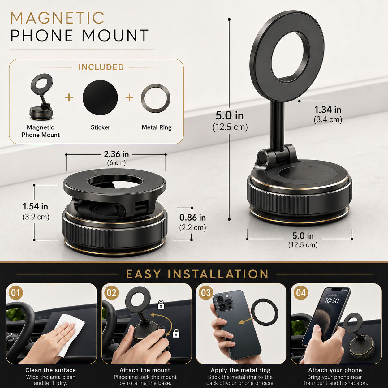Drivegy™ Magnetic Vacuum Phone Mount – 360° Secure Car Hold