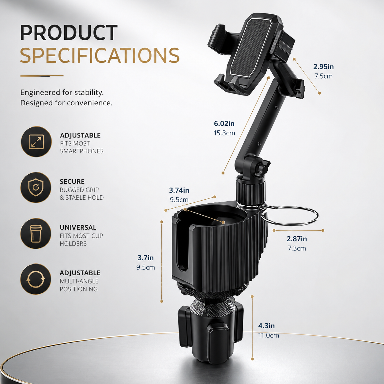 Drivegy™ Cup Holder Phone Mount with Adjustable Drink Cup Base