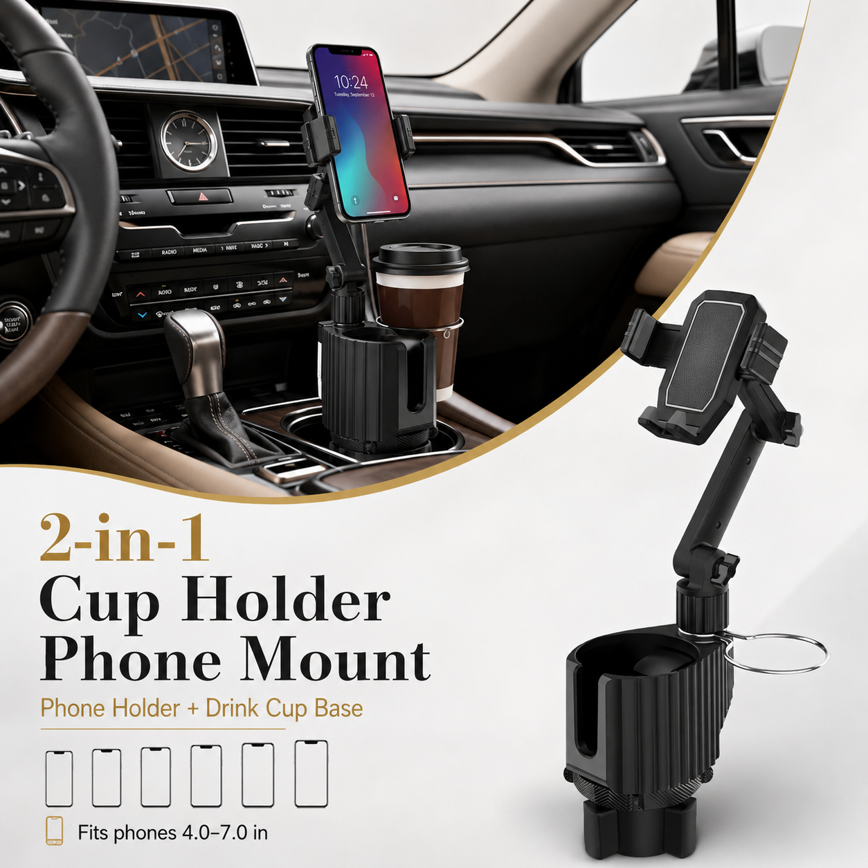 Drivegy™ Cup Holder Phone Mount with Adjustable Drink Cup Base