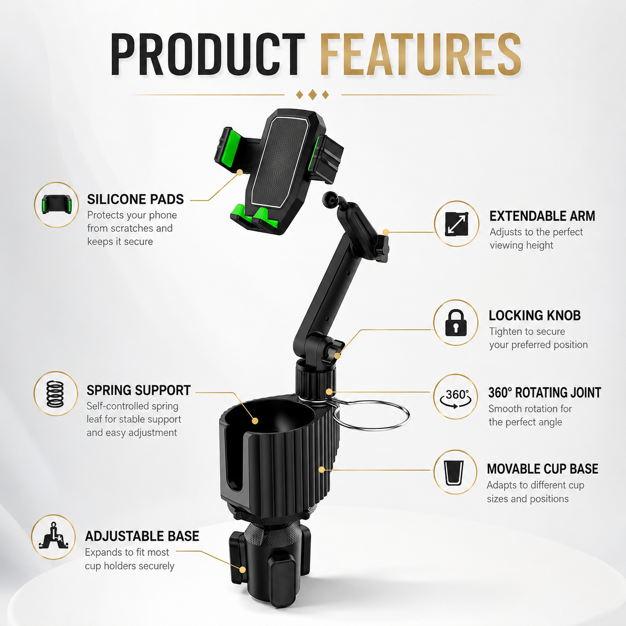 Drivegy™ Cup Holder Phone Mount with Adjustable Drink Cup Base