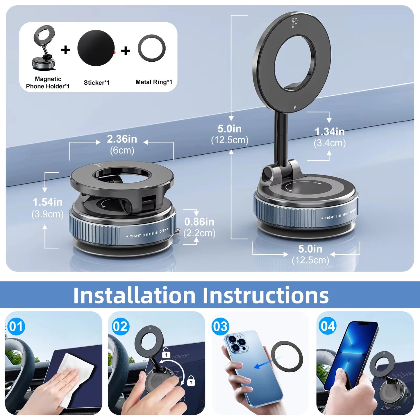 Drivegy™ Magnetic Vacuum Phone Mount – 360° Secure Car Hold