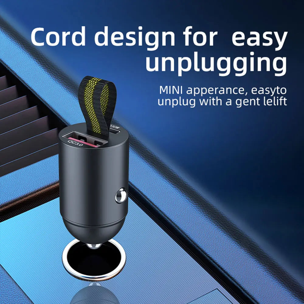 Drivegy™ Mini USB-C PD Car Charger + QC3.0 – Fast Charging (12V-24V)