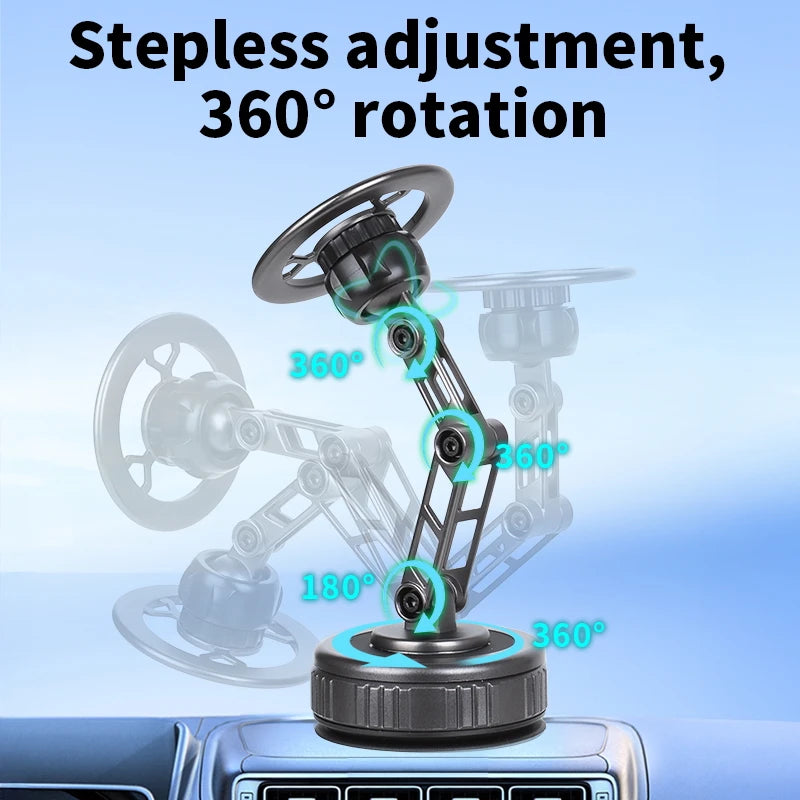 Drivegy™ Vacuum Magnetic Suction Cup Car Phone Mount, Foldable Adjustable Arm, 360° Rotating Holder for Dashboard/Windshield