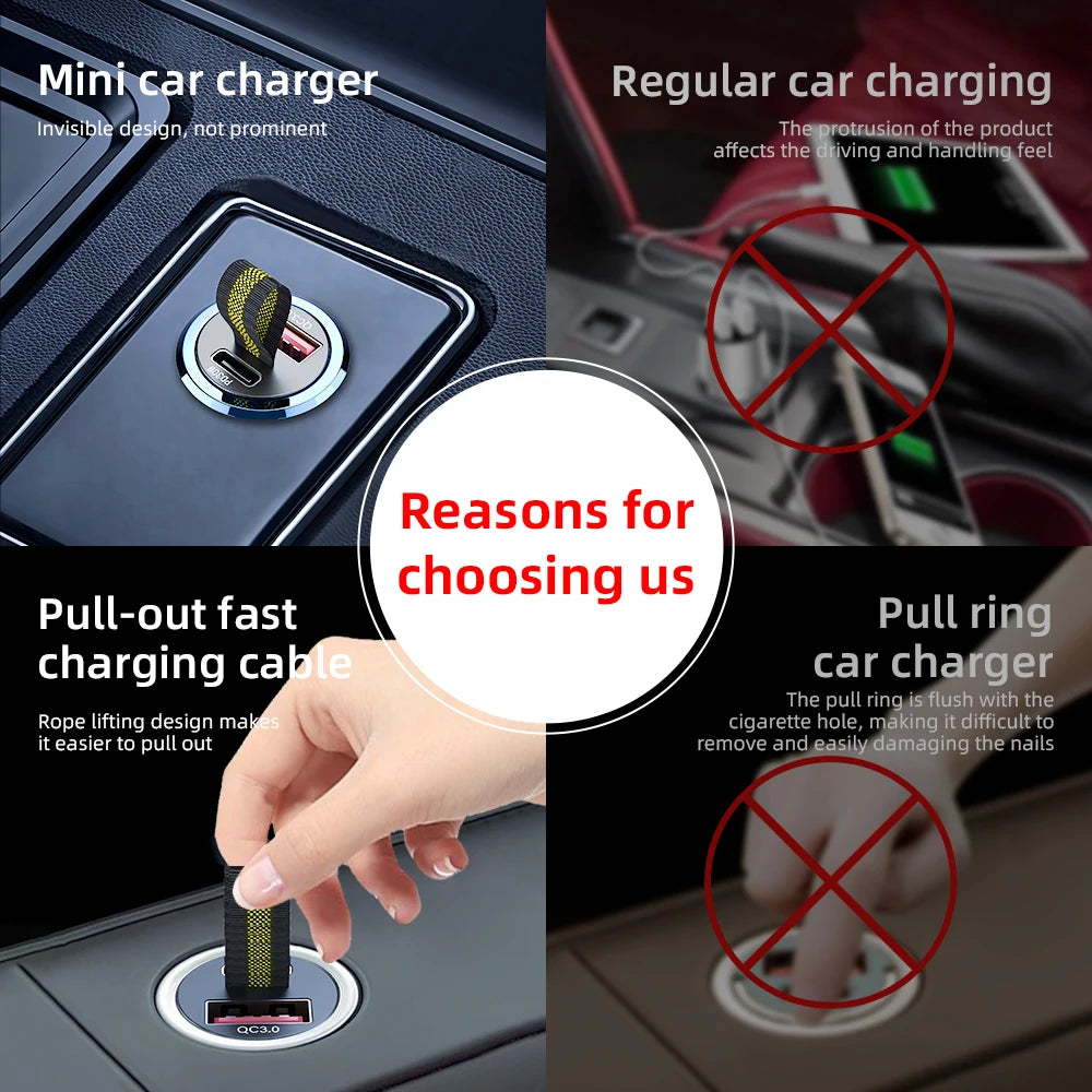 Drivegy™ Mini USB-C PD Car Charger + QC3.0 – Fast Charging (12V-24V)