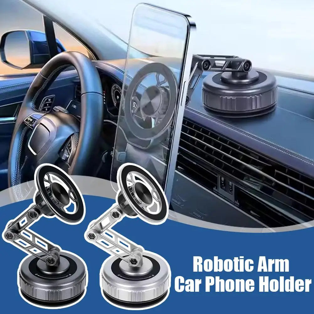 Drivegy™ Vacuum Magnetic Suction Cup Car Phone Mount, Foldable Adjustable Arm, 360° Rotating Holder for Dashboard/Windshield
