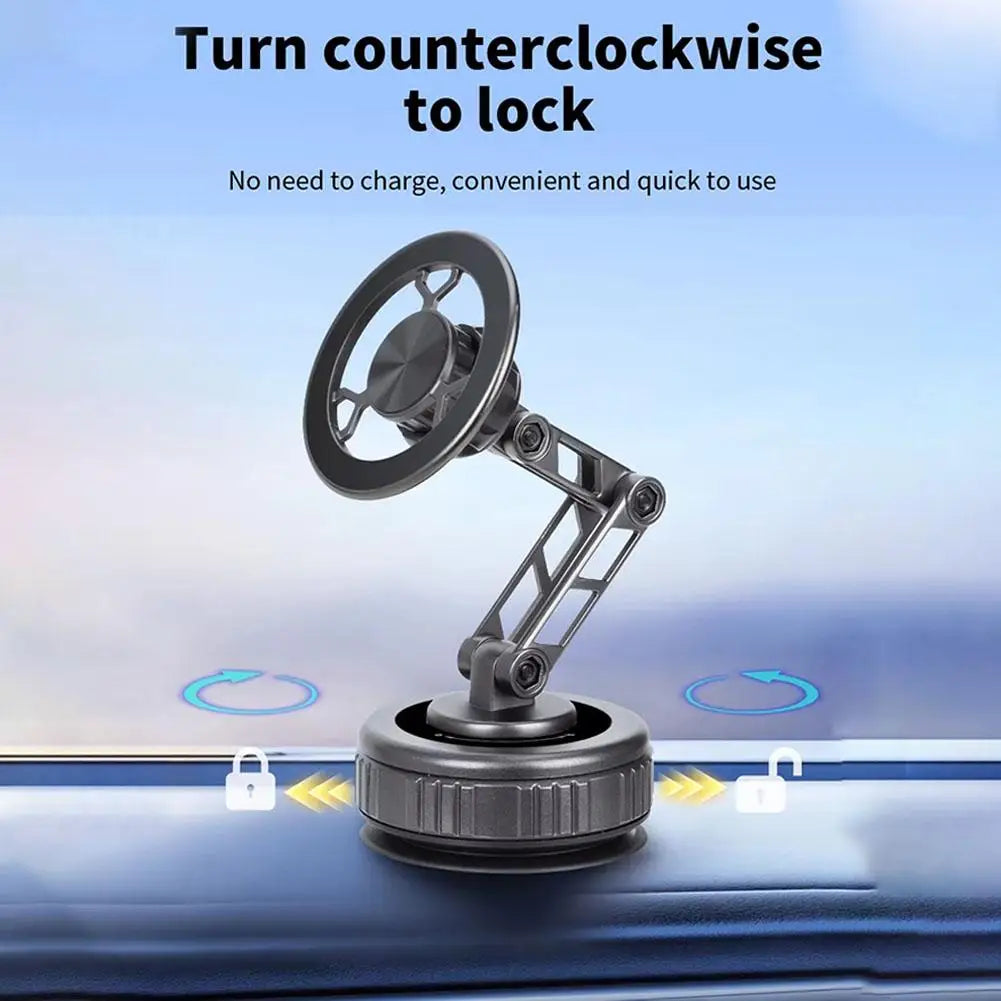 Drivegy™ Vacuum Magnetic Suction Cup Car Phone Mount, Foldable Adjustable Arm, 360° Rotating Holder for Dashboard/Windshield