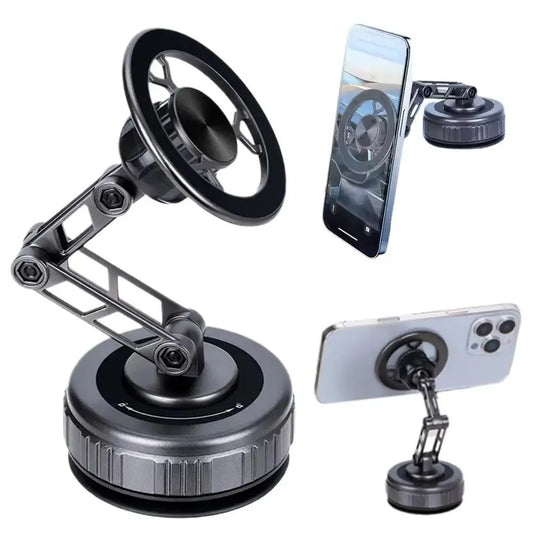 Drivegy™ Vacuum Magnetic Suction Cup Car Phone Mount, Foldable Adjustable Arm, 360° Rotating Holder for Dashboard/Windshield