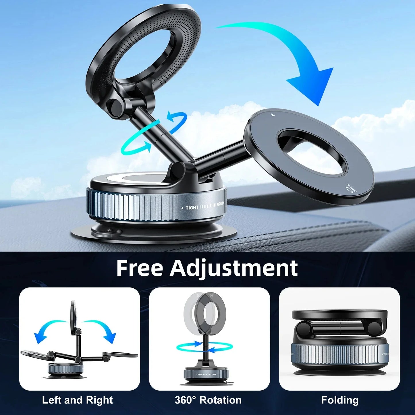 Drivegy™ Magnetic Vacuum Phone Mount – 360° Secure Car Hold