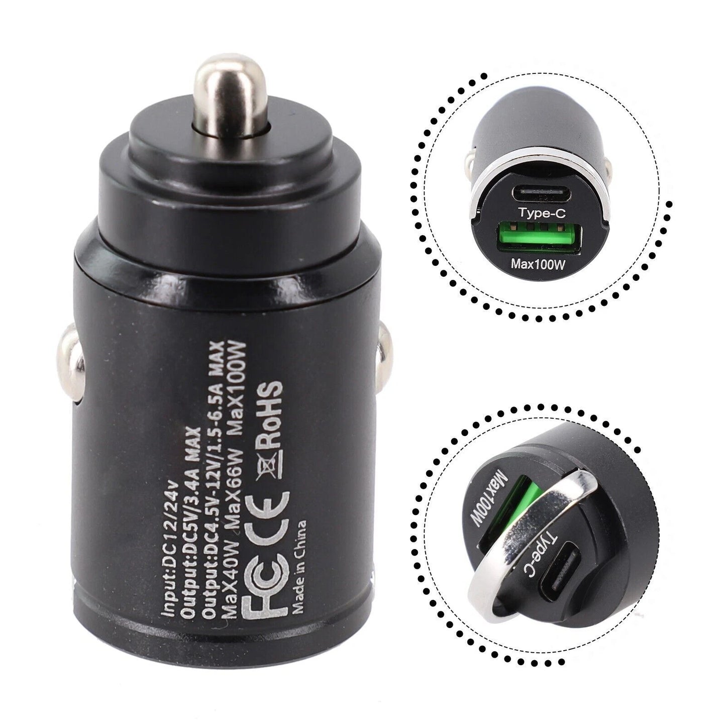 Drivegy™ 100W USB-C Fast Car Charger Compatible with iPhone and Android Devices